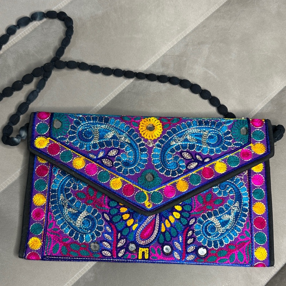 Stunning‎ hand Embroidered Multicolor Clutch Bag